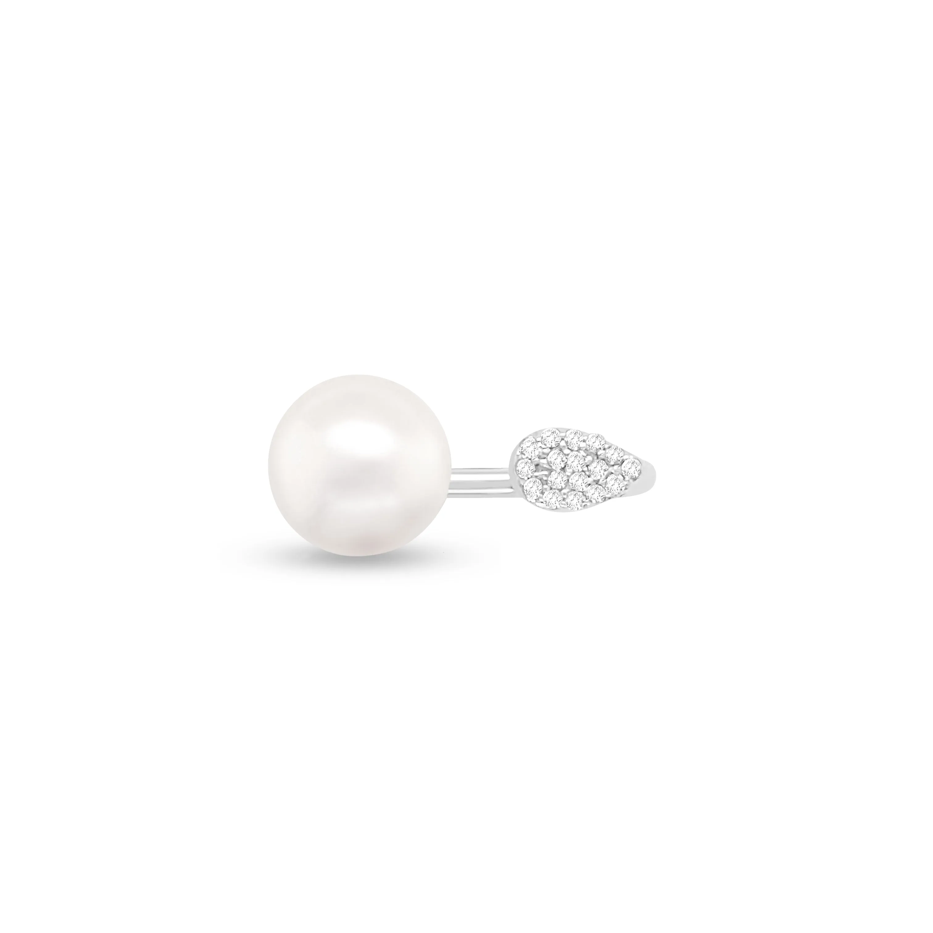 0.07 Carat Diamond & Pearl Ring in 14k White Gold