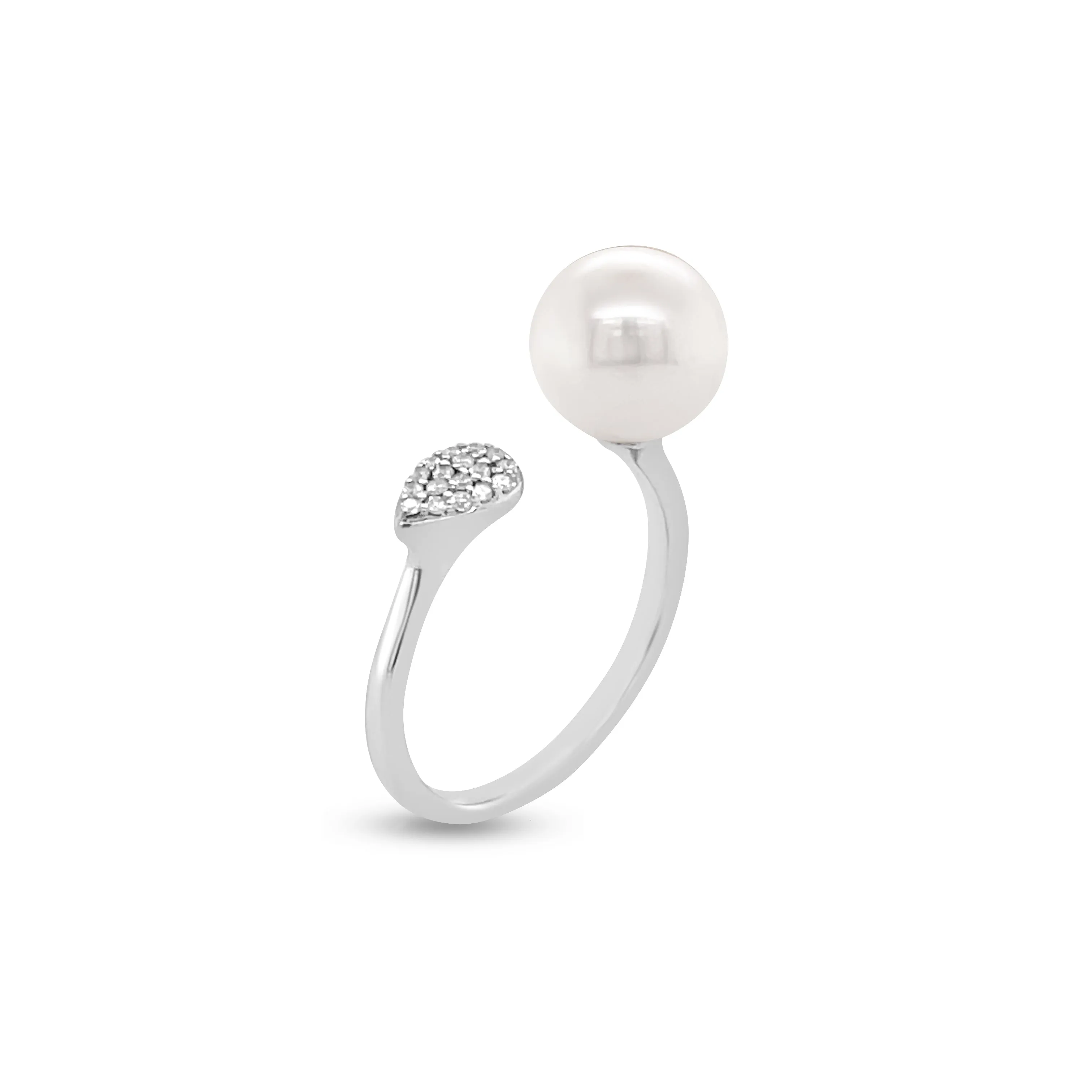 0.07 Carat Diamond & Pearl Ring in 14k White Gold