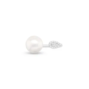 0.07 Carat Diamond & Pearl Ring in 14k White Gold