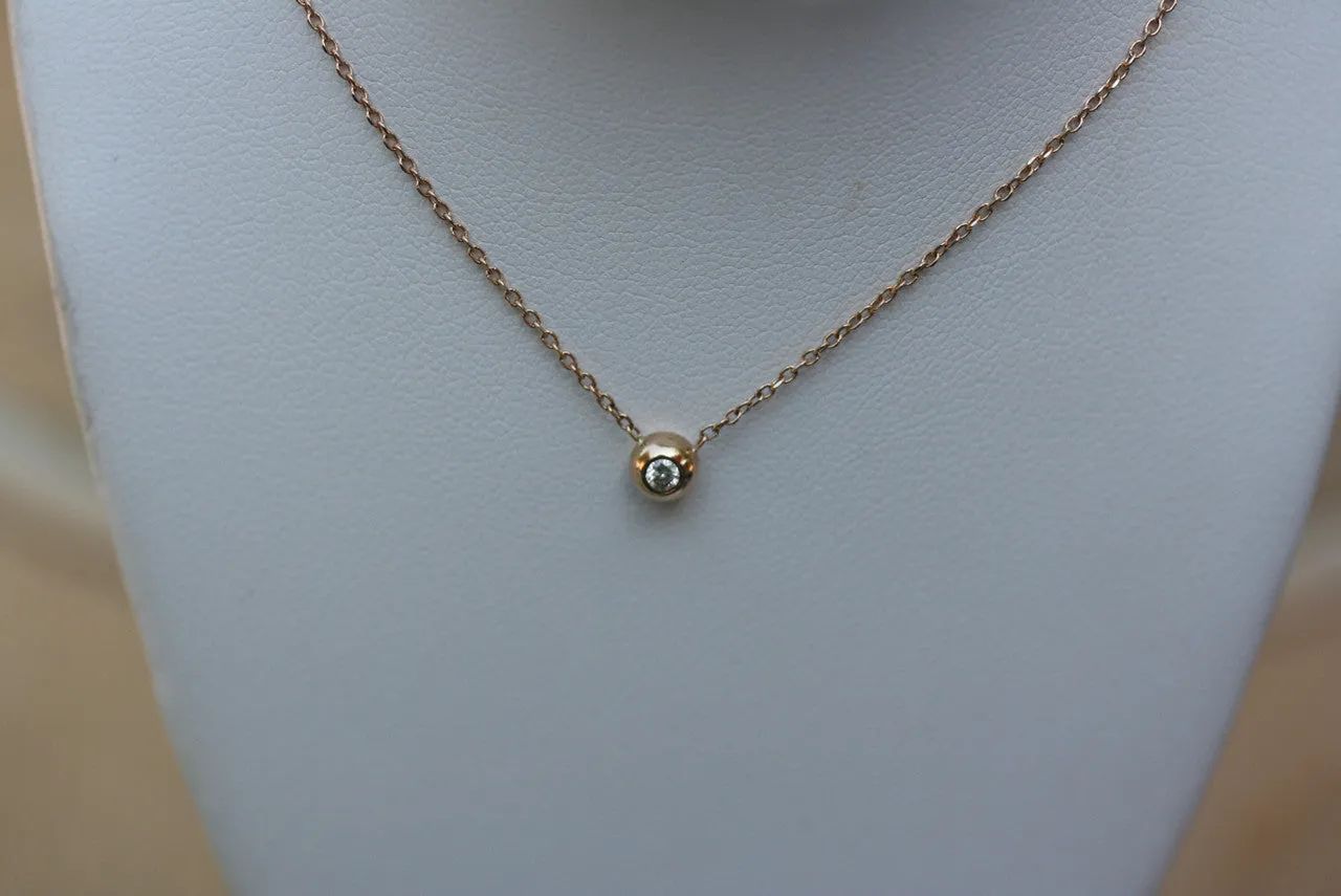 0.10 Ct. Diamond Solitaire Necklace, Hand Made Diamond Pendant, Diamond Bezel Necklace, Diamond Layering Necklace, Diamond Pendant