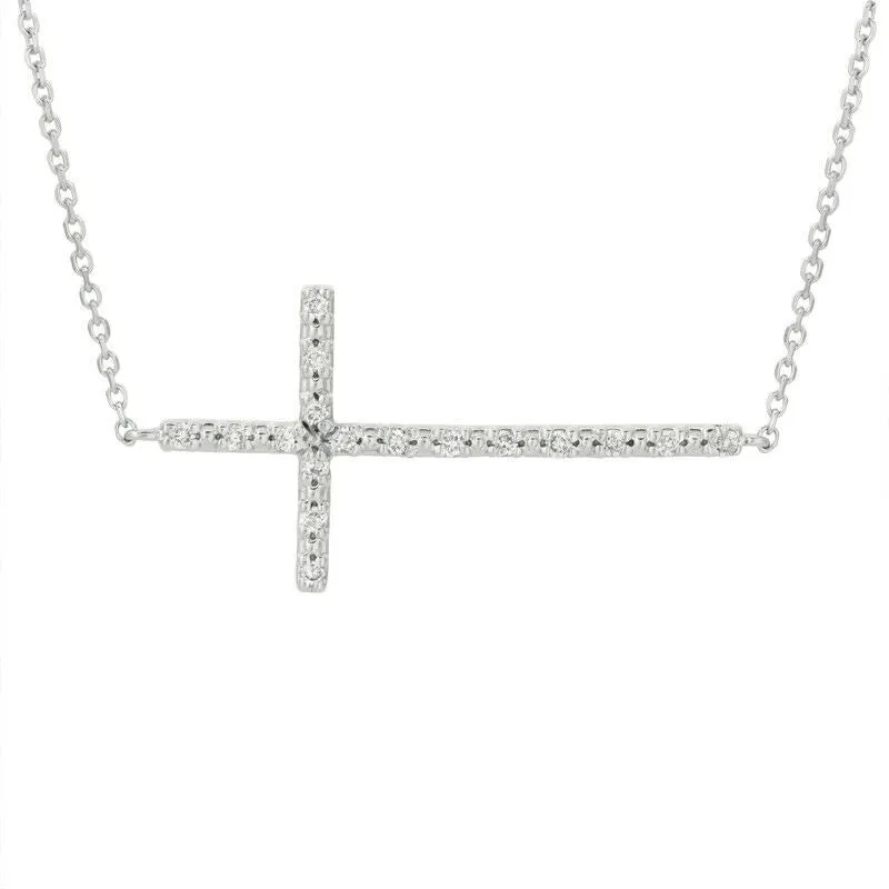 0.20 Carat Natural Diamond Cross Necklace 14K White Gold G SI