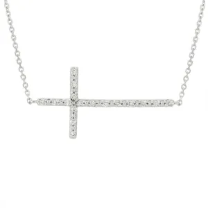 0.20 Carat Natural Diamond Cross Necklace 14K White Gold G SI