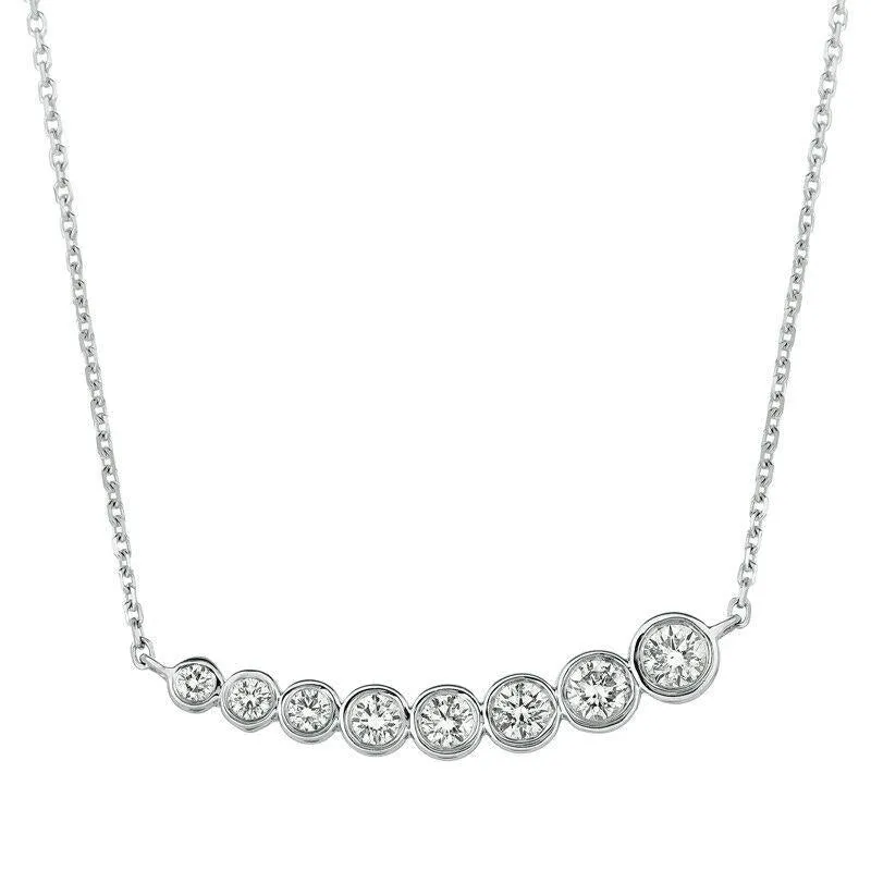 0.25 Carat Natural Diamond Bezel Necklace Pendant 14K White Gold G SI 18'' chain