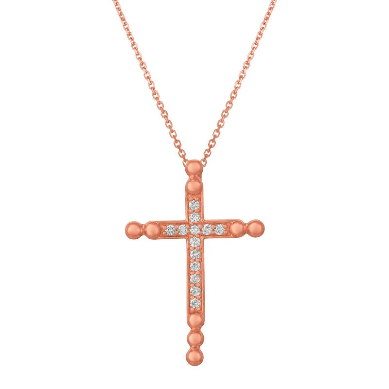 0.25 Carat Natural Diamond Cross Pendant Necklace 14K Rose Gold G SI 18'' chain