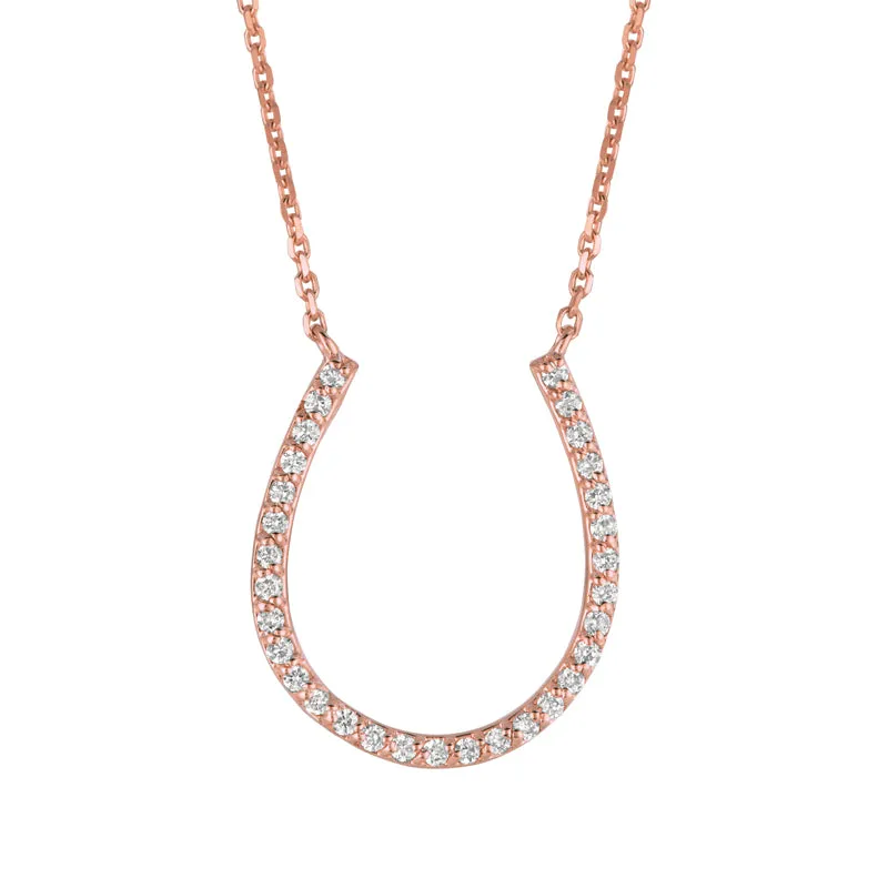 0.25 Carat Natural Diamond Horseshoe Necklace Pendant 14K Rose Gold 18'' chain