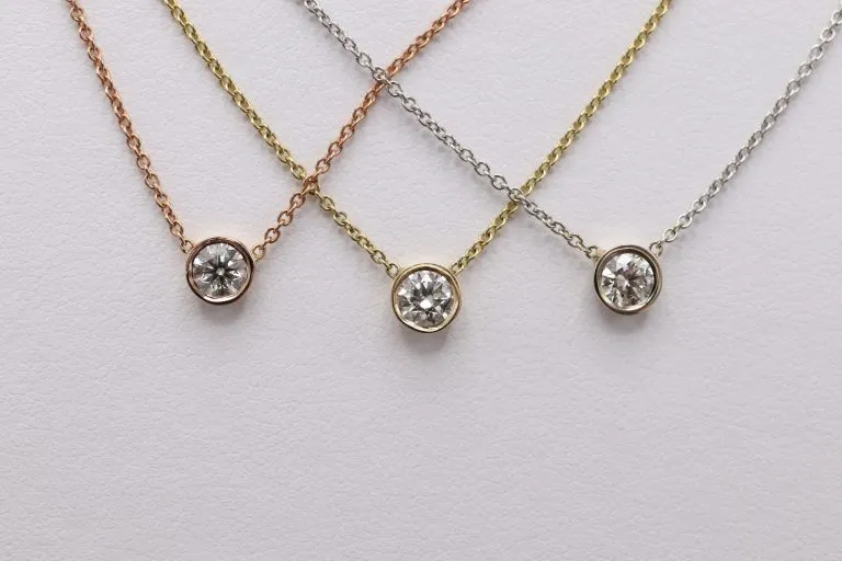 0.25cts-14k Yellow Gold Bezel Necklace With Diamond