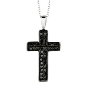 0.35 Carat Black Diamond Cross Necklace 14K White Gold 18''