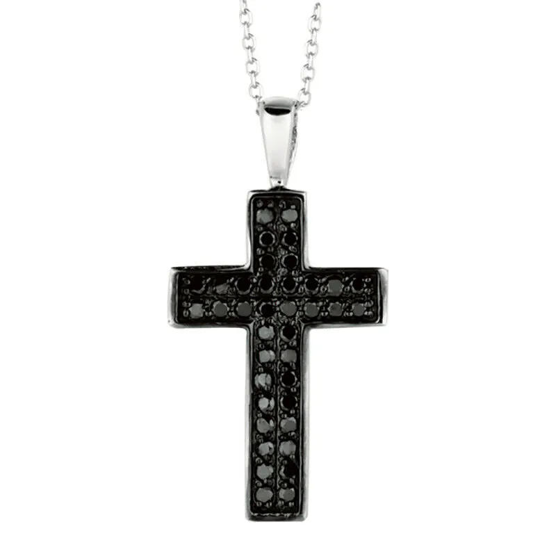 0.35 Carat Black Diamond Cross Necklace 14K White Gold 18''