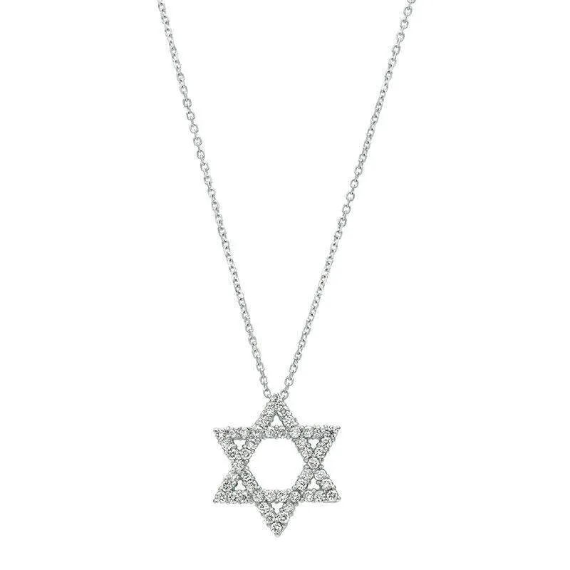 0.38 Carat Natural Diamond Star of David Necklace 14K White Gold G SI 18'' chain