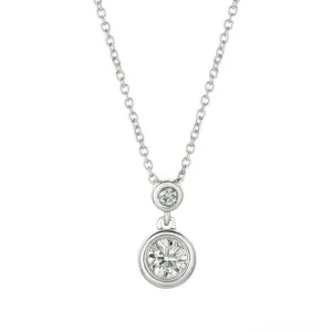 0.50 Carat Natural Diamond Bezel Drop Necklace 14K White Gold G SI 18'' chain