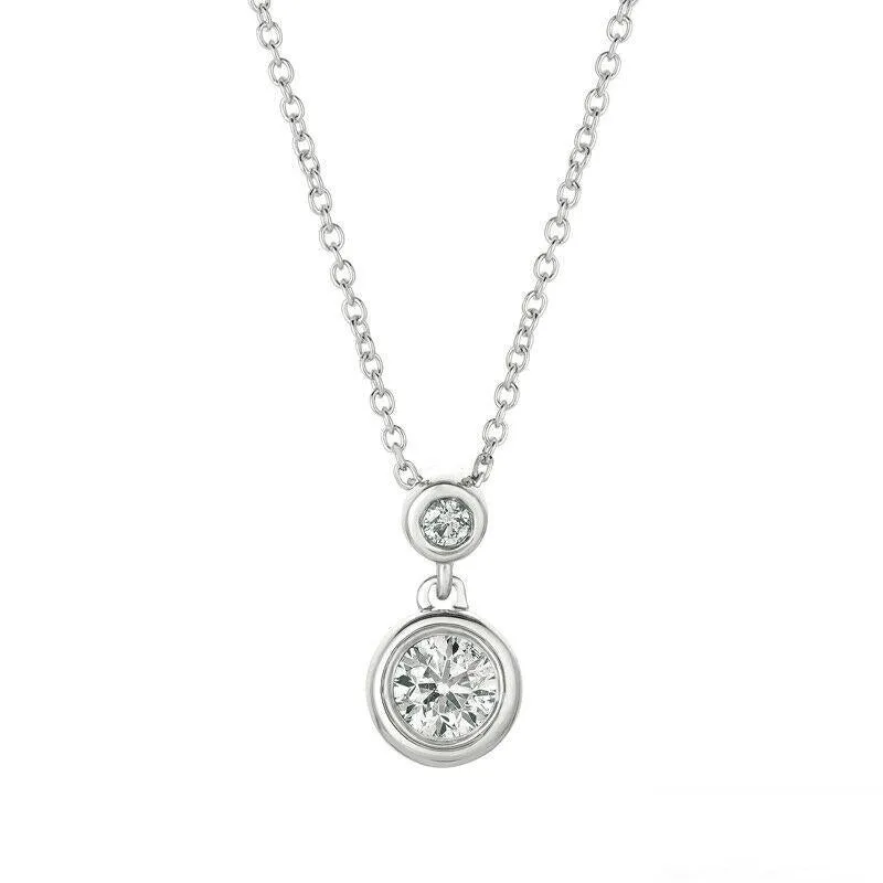 0.50 Carat Natural Diamond Bezel Drop Necklace 14K White Gold G SI 18'' chain