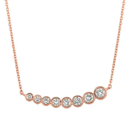 0.50 Carat Natural Diamond Bezel Necklace Pendant 14K Rose Gold G SI 18'' chain