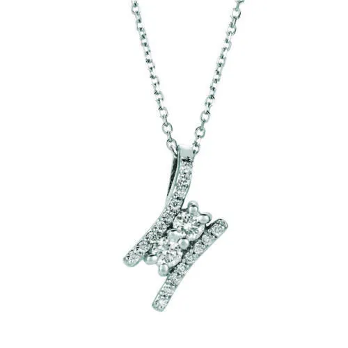 0.50 Carat Natural Diamond Two Stone Style Necklace 14K White Gold G SI