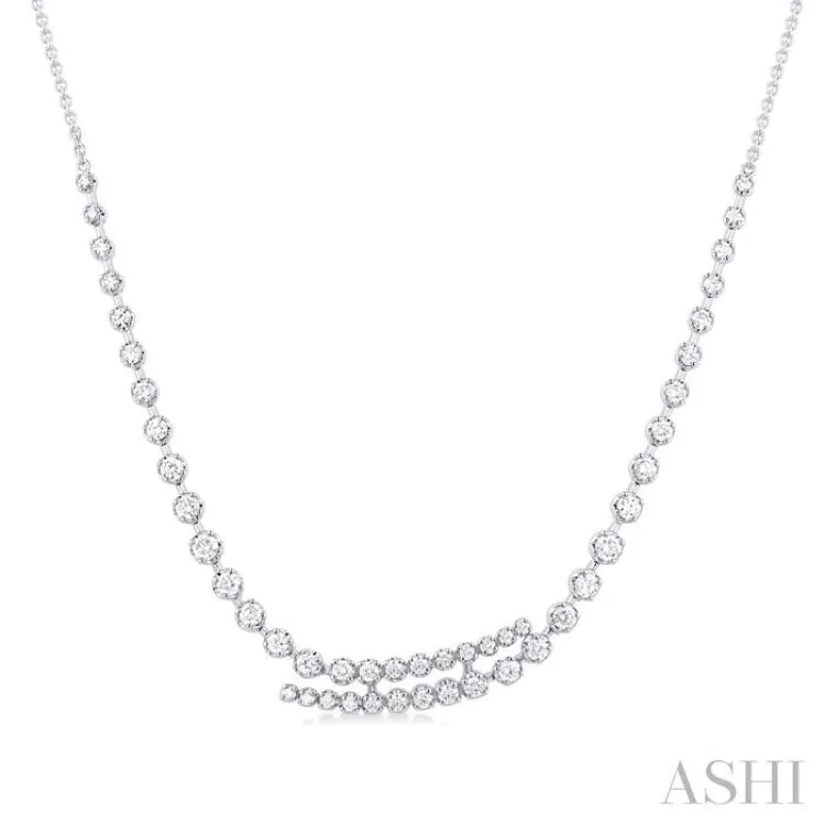 1 5/8 ctw Round Cut Diamond Split Twin Row Center Tennis Necklace in 14K White Gold
