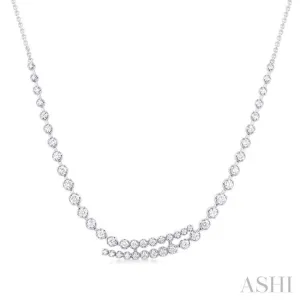 1 5/8 ctw Round Cut Diamond Split Twin Row Center Tennis Necklace in 14K White Gold