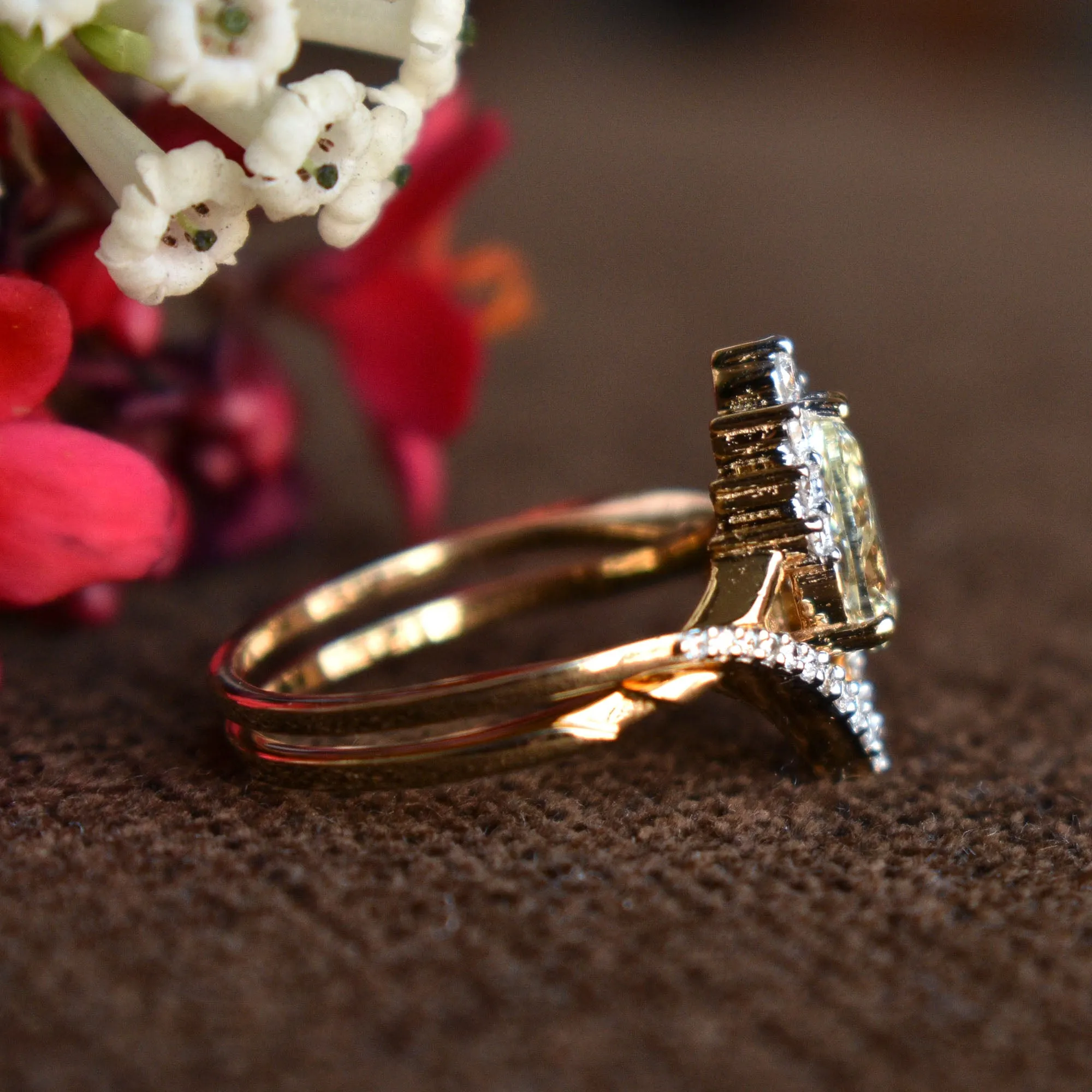 1 Carat Pear Diamond Crossover Bridal Wedding Ring Set