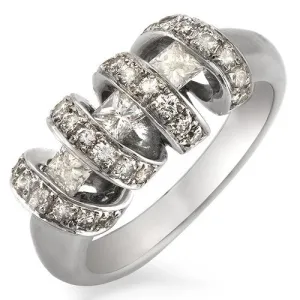 1 Ct Princess and Round Diamond Ring, 18k White Gold