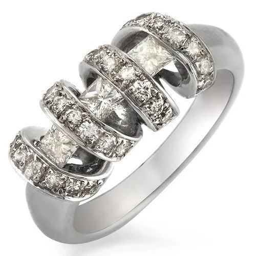 1 Ct Princess and Round Diamond Ring, 18k White Gold