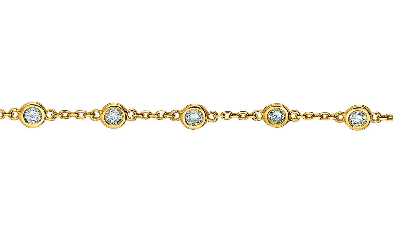 1.00 Carat Natural Diamond Bezel Bracelet G SI 14K Yellow Gold 14 stones 7 ''