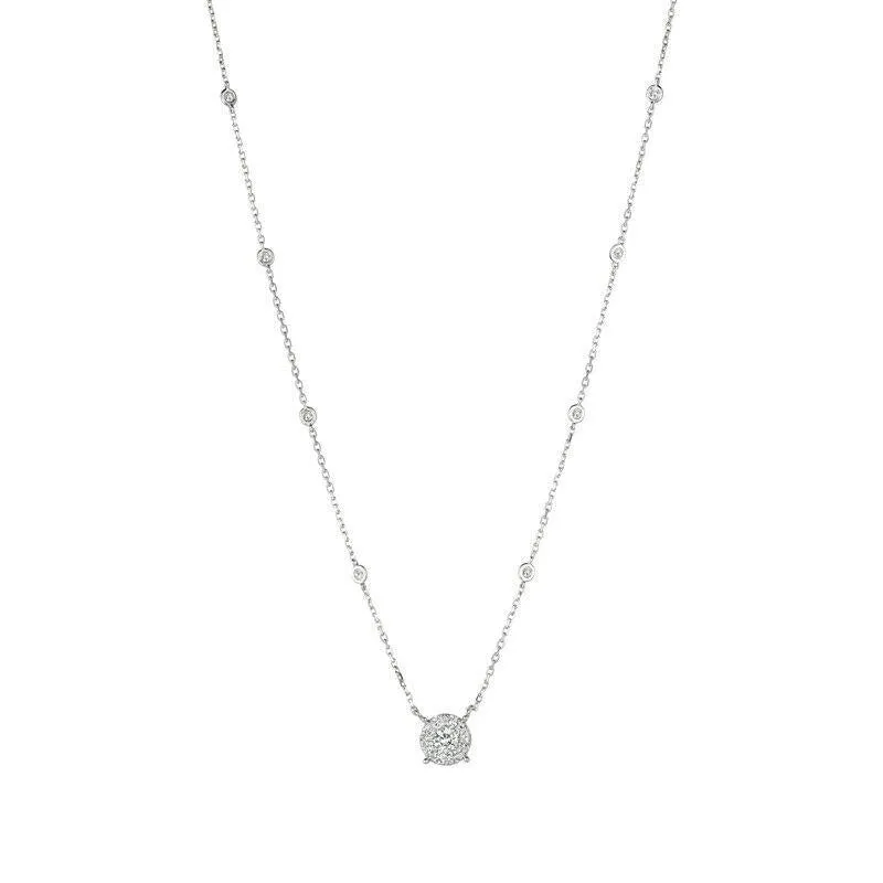1.00 Carat Natural Diamond Necklace 14K White Gold 18'' chain