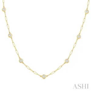 1.00 ctw Bezel Set Round Cut Diamond Paperclip Station Necklace in 14K Yellow Gold