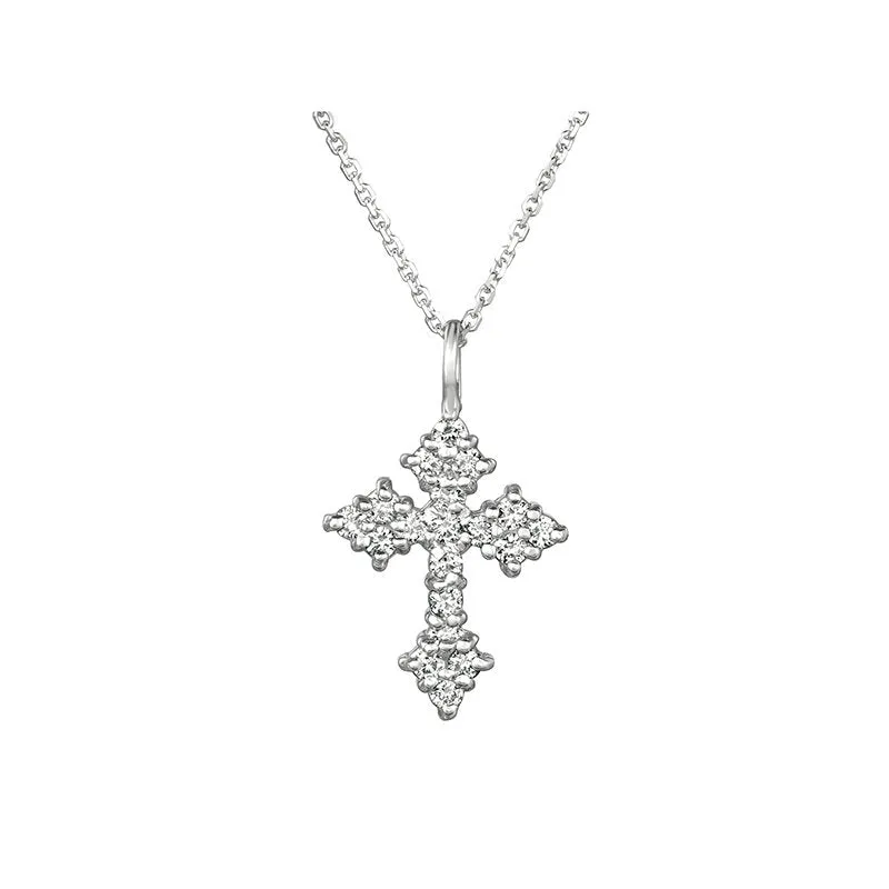 1.05 Carat Natural Diamond Cross Necklace 14K White Gold G SI 18 inches chain