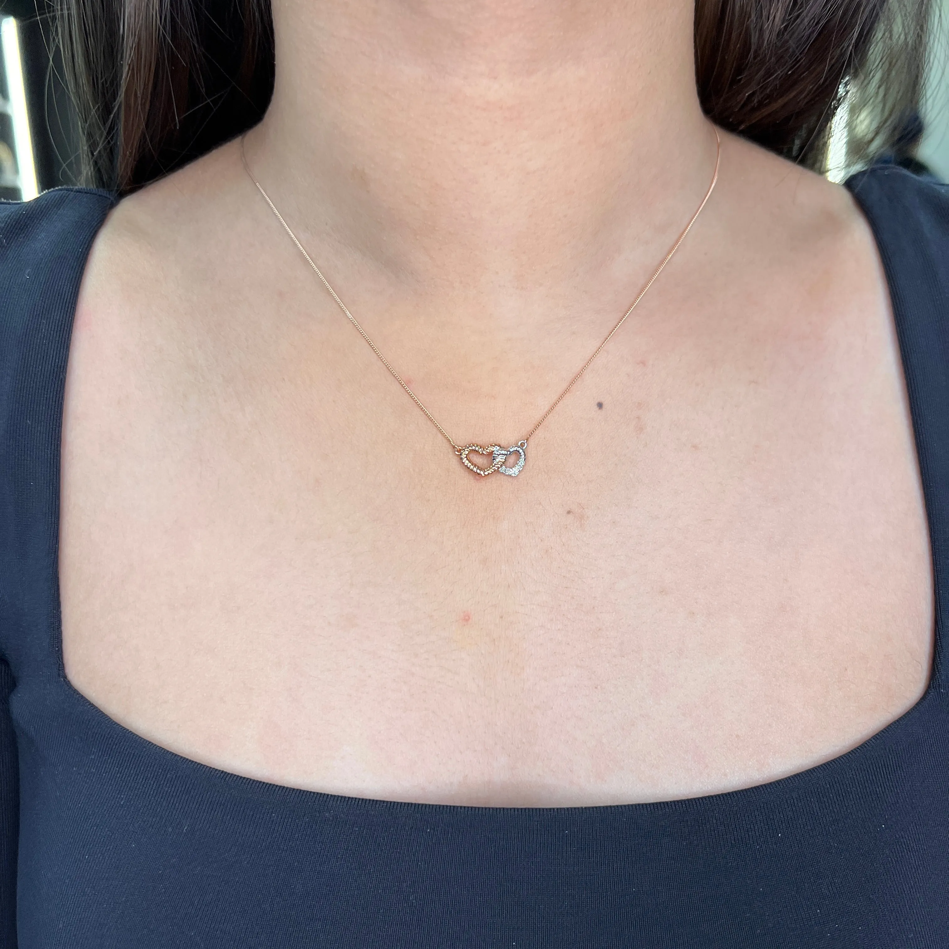 10K Rose and White Gold (0.04ct) Canadian Diamond Double Heart Necklace