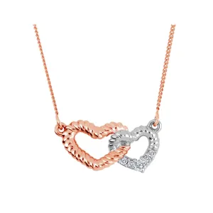 10K Rose and White Gold (0.04ct) Canadian Diamond Double Heart Necklace
