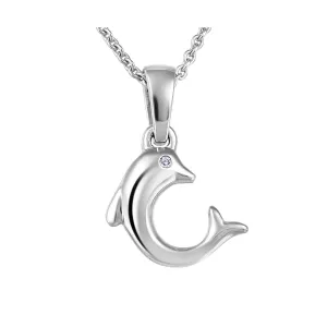 10K White Gold Children's Dolphin Diamond Necklace