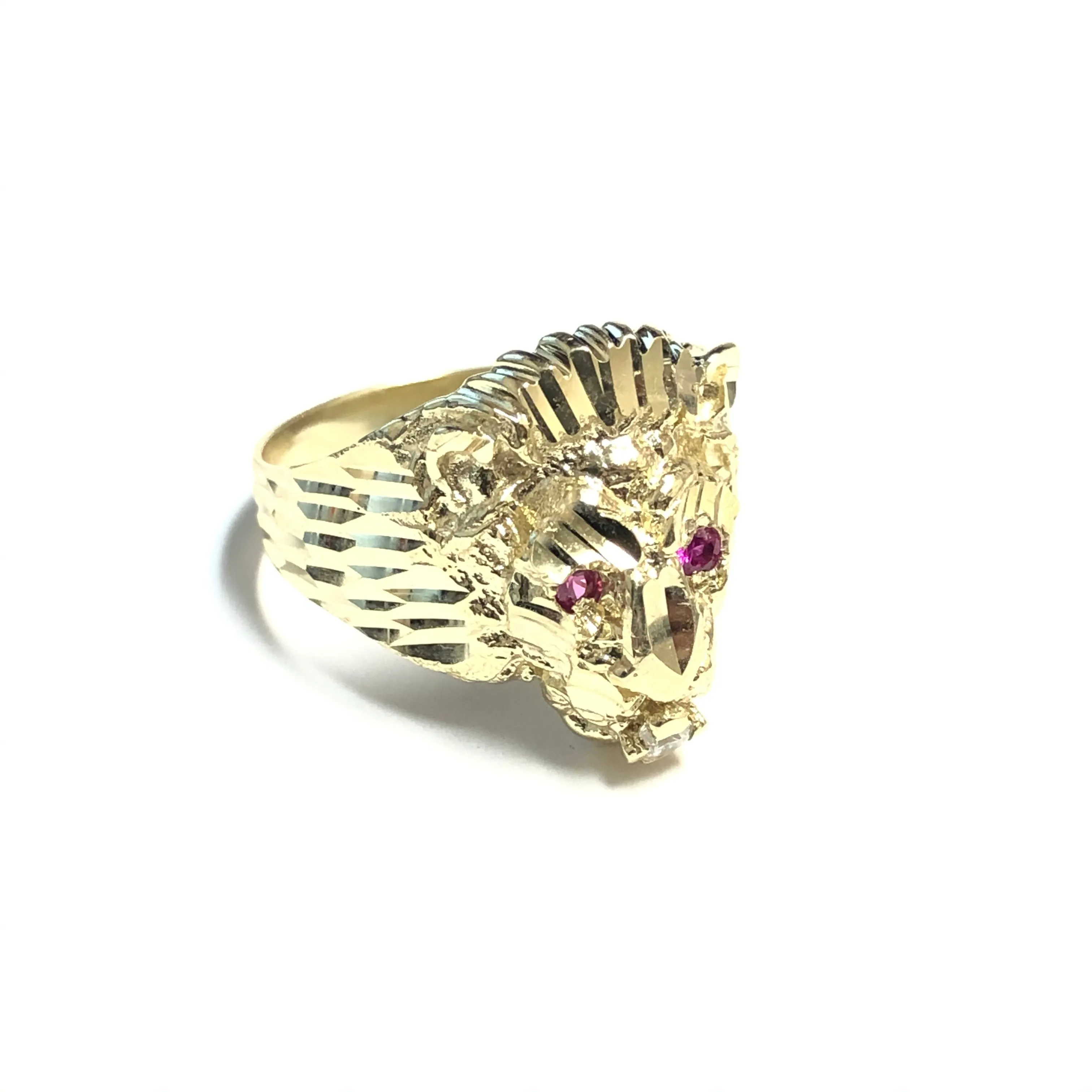 10K Yellow Gold (Medium) CZ Lion Head Mens Ring