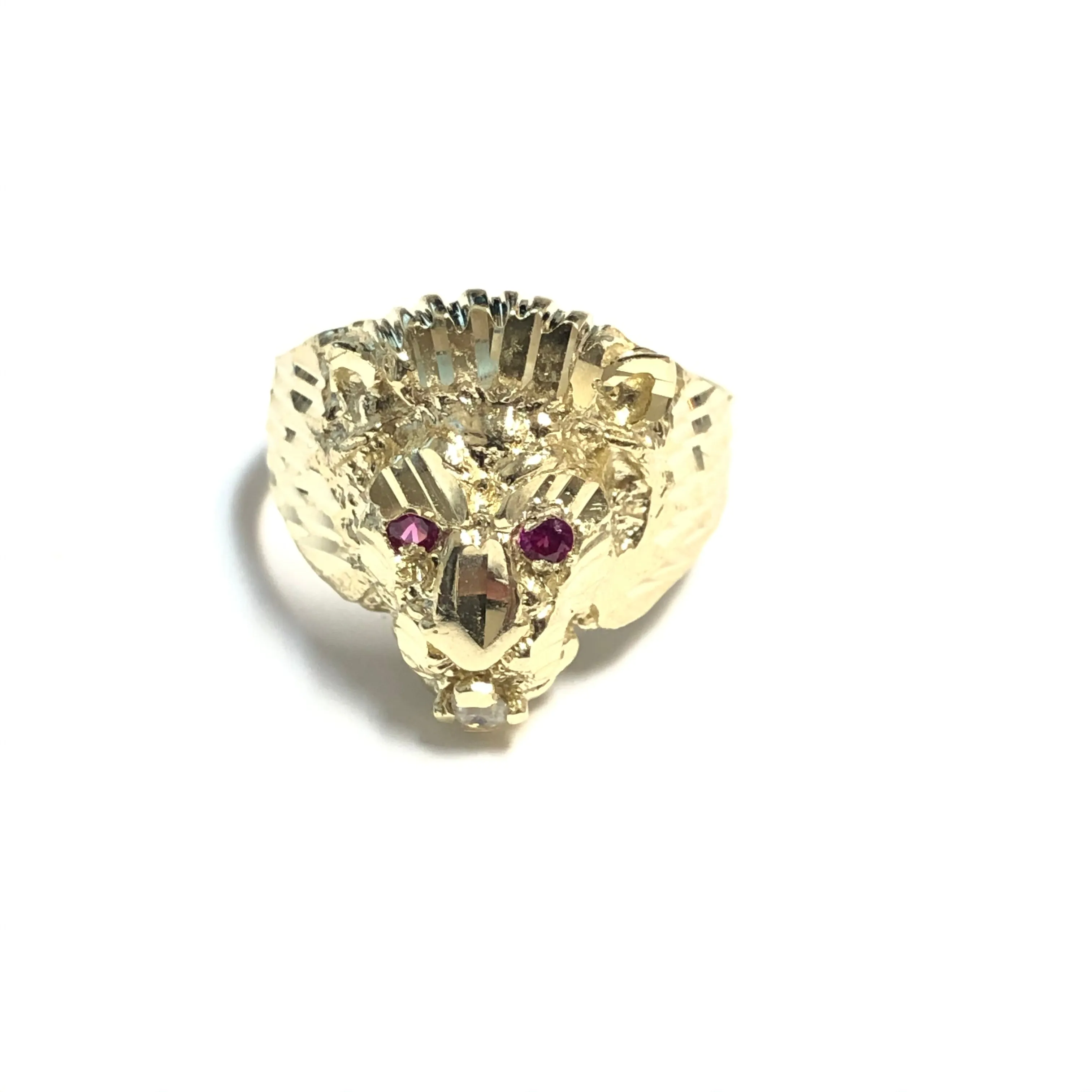 10K Yellow Gold (Medium) CZ Lion Head Mens Ring