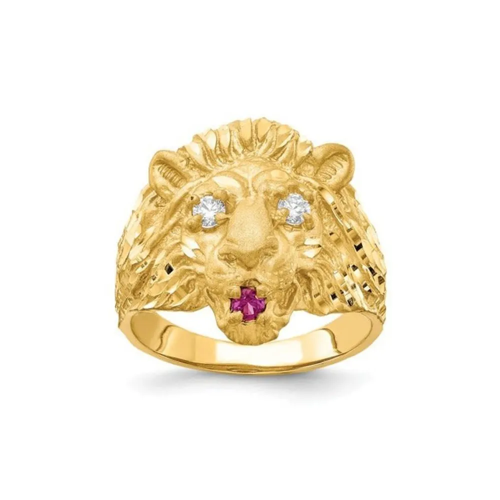 10K Yellow Gold (Medium) CZ Lion Head Mens Ring