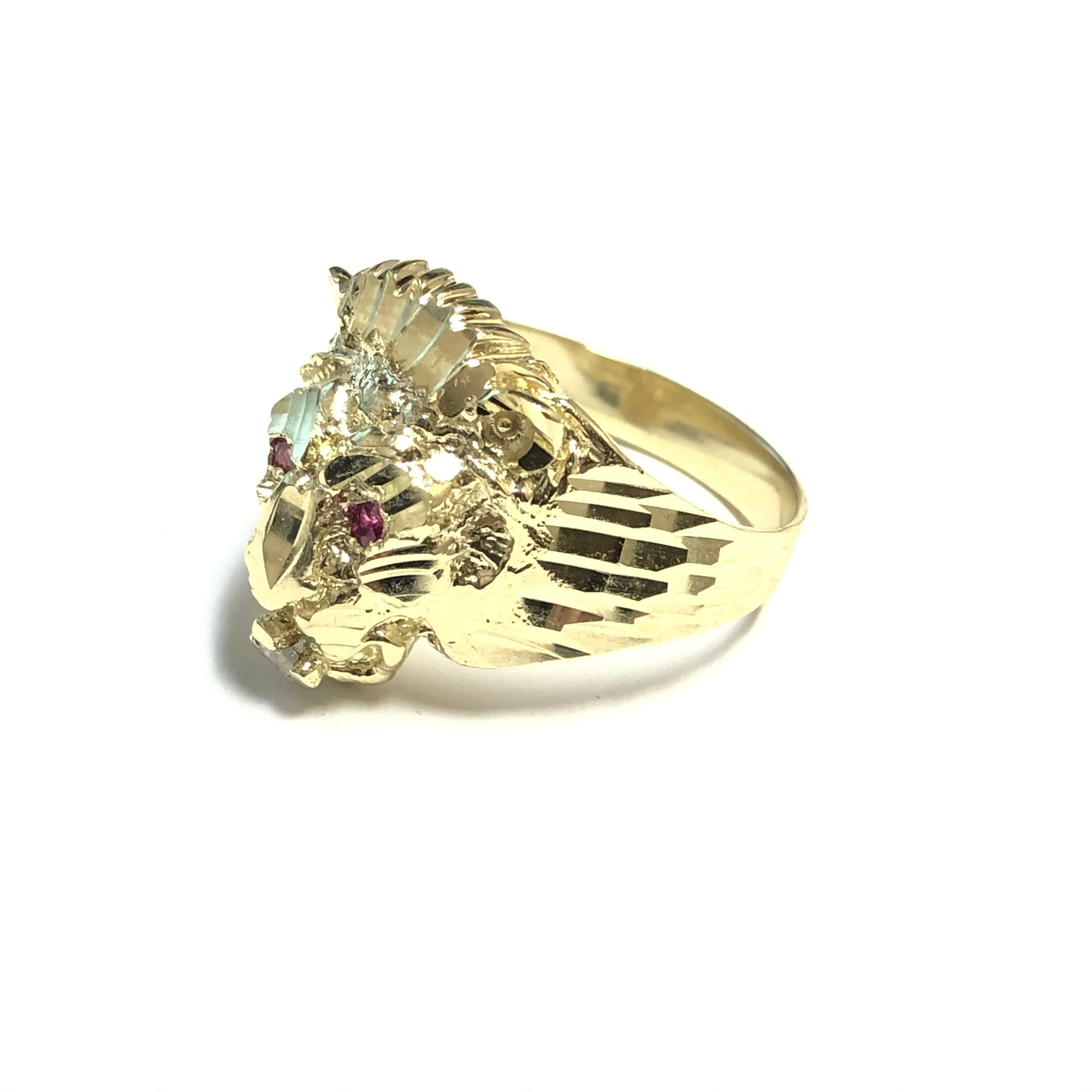 10K Yellow Gold (Medium) CZ Lion Head Mens Ring