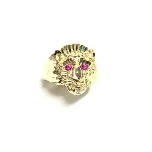 10K Yellow Gold (Medium) CZ Lion Head Mens Ring