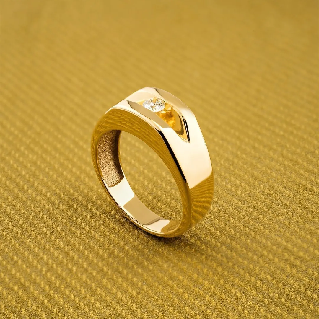 10k Yellow Gold Solitaire Tension Set Mens Diamond Ring 0.15 Ctw