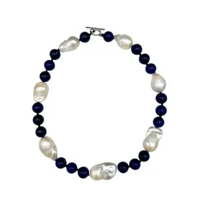 110-18 | LAPIS BEAD & WILD PEARL NECKLACE