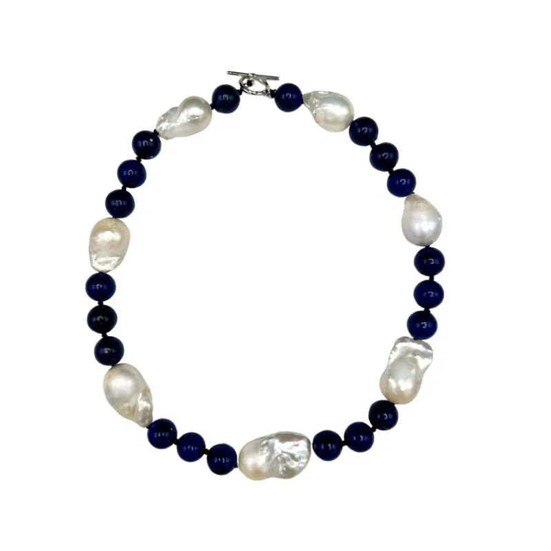 110-18 | LAPIS BEAD & WILD PEARL NECKLACE