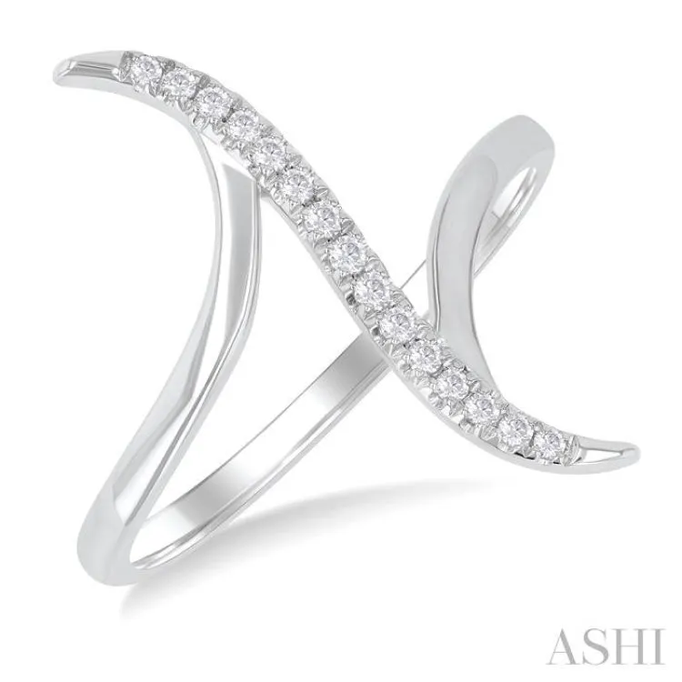 1/10 ctw Wave Connected Bypass Center Round Cut Diamond Fashion Ring in 10K White Gold