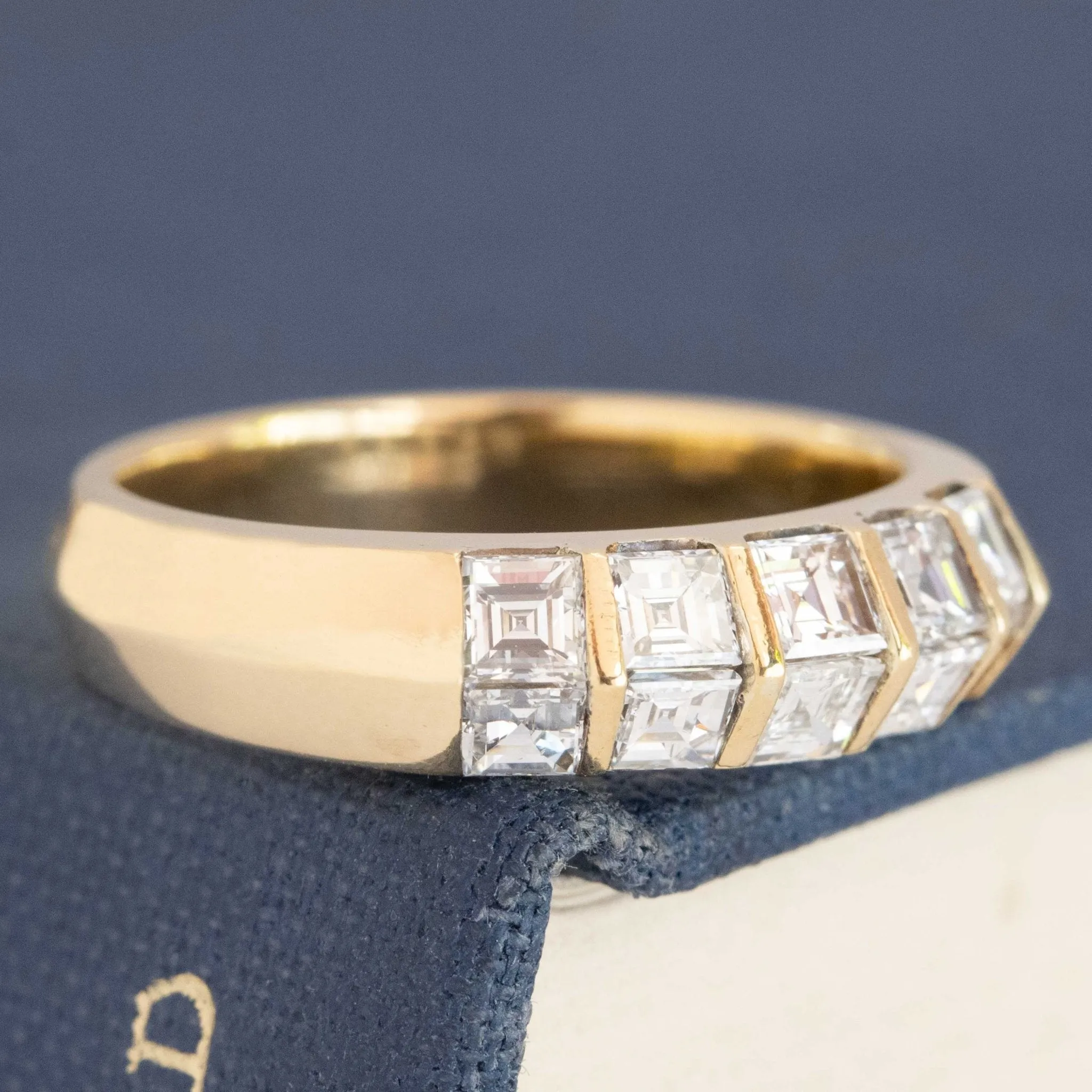 1.10ctw Vintage Carre Cut Diamond Double Row Band