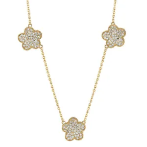 1.19 Carat Natural Diamond Floral Cluster Necklace 14K Yellow Gold G SI