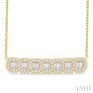 1/2 ctw Interlocked Octagonal Shape Motif Fusion Baguette and Round Cut Diamond Necklace in 14K Yellow Gold