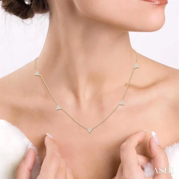1/2 ctw Trio Round Cut Diamond Station Necklace in 14K Yellow Gold