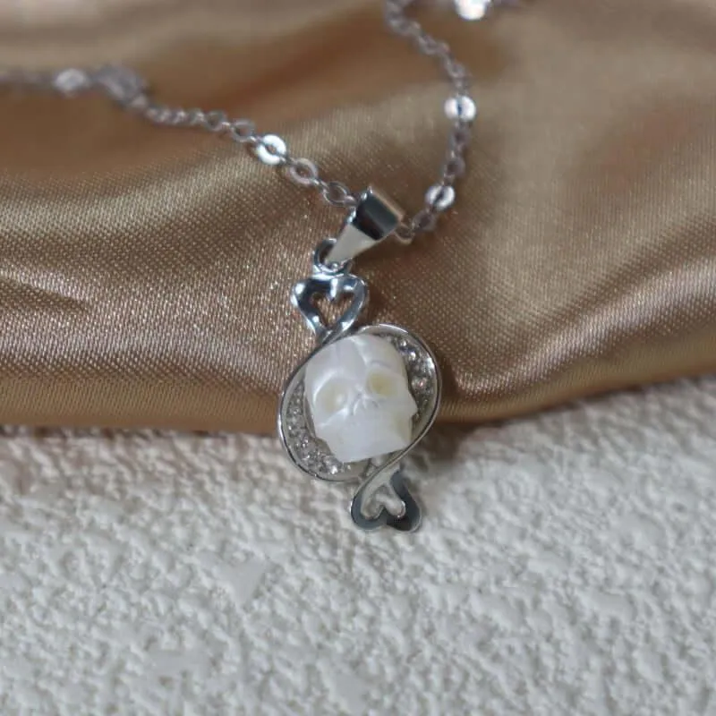 12 Zodiac Signs Pisces Pearl Skull CZ Necklace