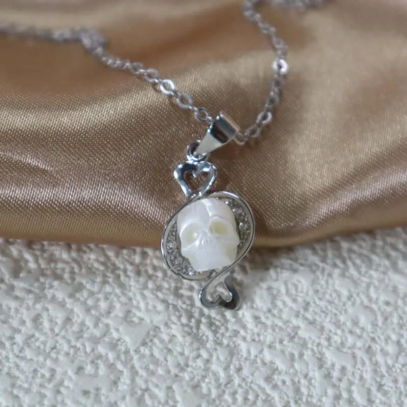 12 Zodiac Signs Pisces Pearl Skull CZ Necklace