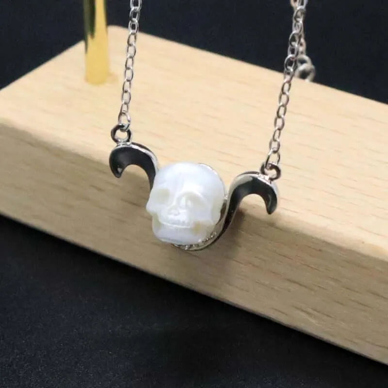 12 Zodiac Signs The Aries Pearl Skull Necklace