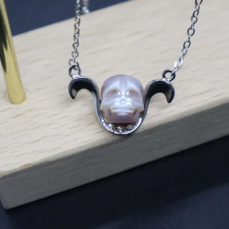 12 Zodiac Signs The Aries Pearl Skull Necklace