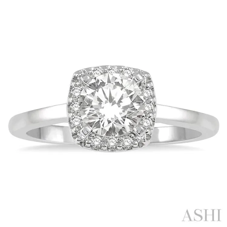 1/3 ctw Cushion Shape Halo Diamond Engagement Ring With 1/4 ct Round Cut Diamond Center Stone in 14K White Gold