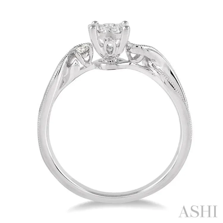 1/3 Ctw Round Cut Diamond Lovebright Engagement Ring in 14K White Gold