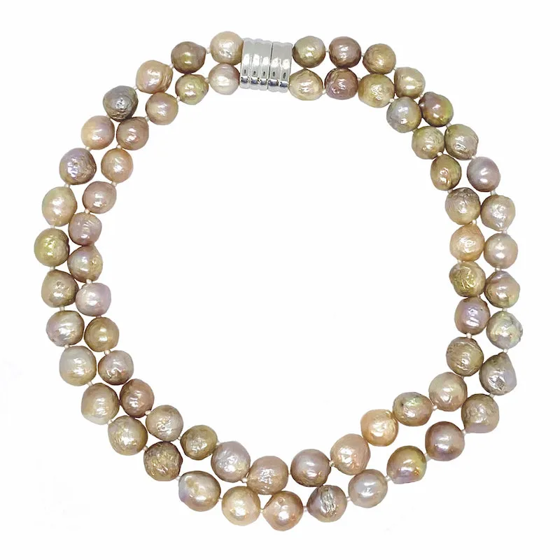 141-02-G-DBL | PINK EDISON PEARL DOUBLE STRAND (ON GOLD)