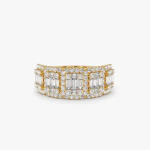 14k Baguette and Round Halo Diamond Ring